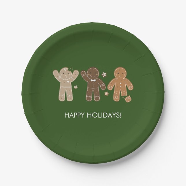 Gingerbread Men Holiday Paper Plate (Front)