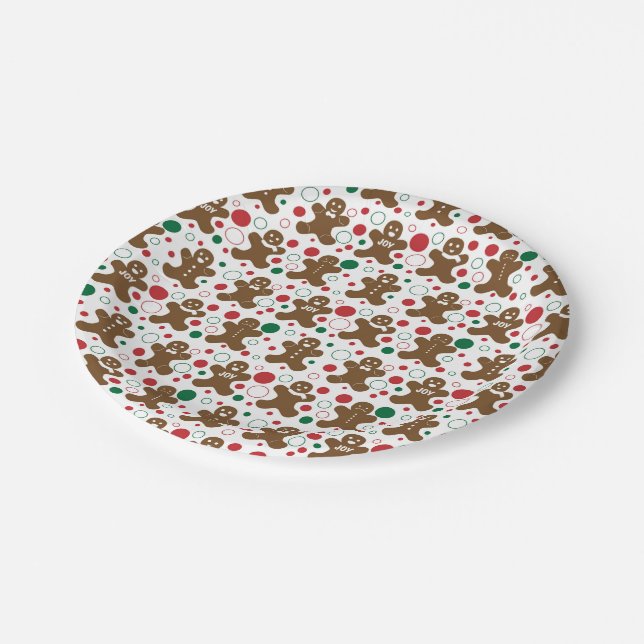 Gingerbread Men Holiday Pattern Paper Plates (Angled)