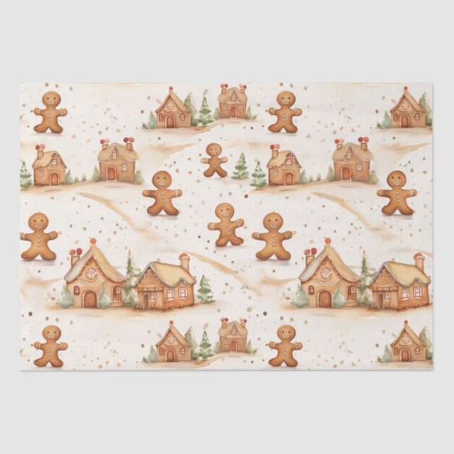 Gingerbread Men Houses Christmas Tissue Paper (Front)