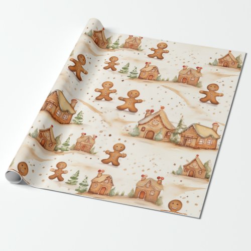 Gingerbread Men Houses Christmas Wrapping Paper