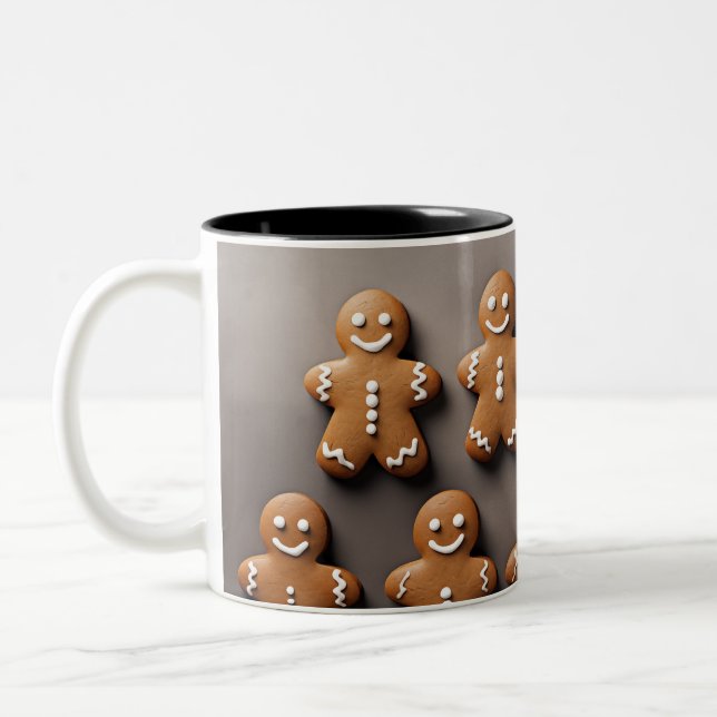 Gingerbread Men Knolling Two-Tone Coffee Mug (Left)