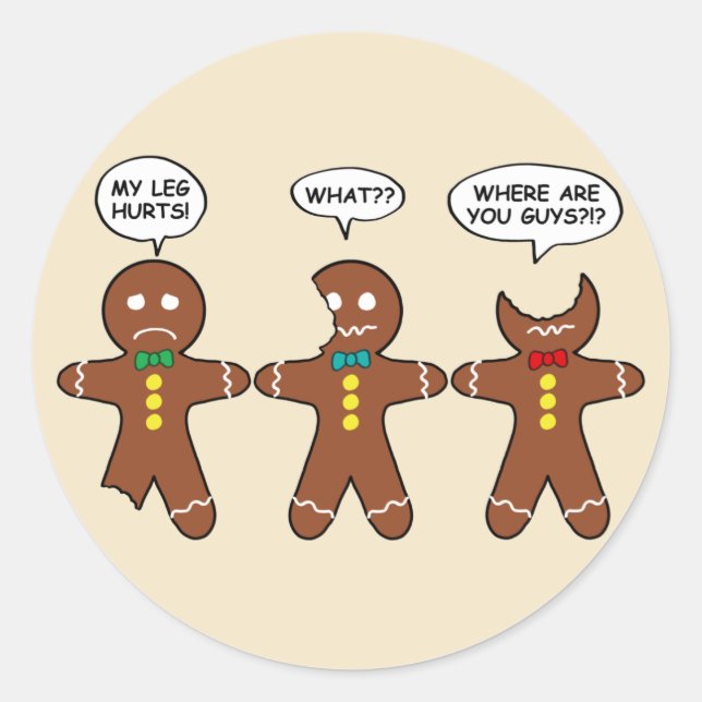 Gingerbread Men My Leg Hurts Classic Round Sticker (Front)