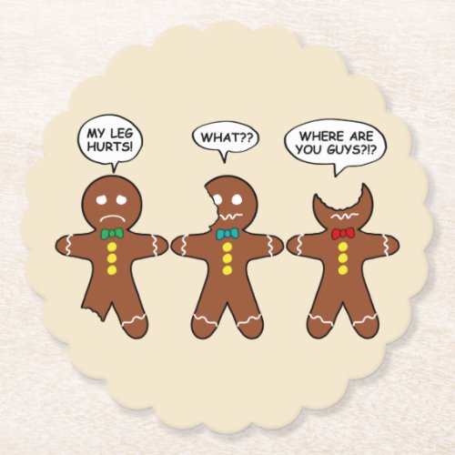 Gingerbread Men My Leg Hurts Holiday Round Paper Coaster