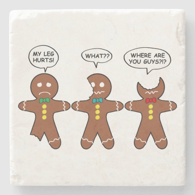 Gingerbread Men My Leg Hurts Holiday Stone Coaster (Front)