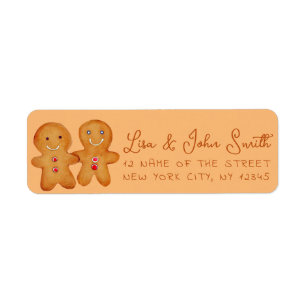Gingerbread Men Pair Brown Script Return Address L Label