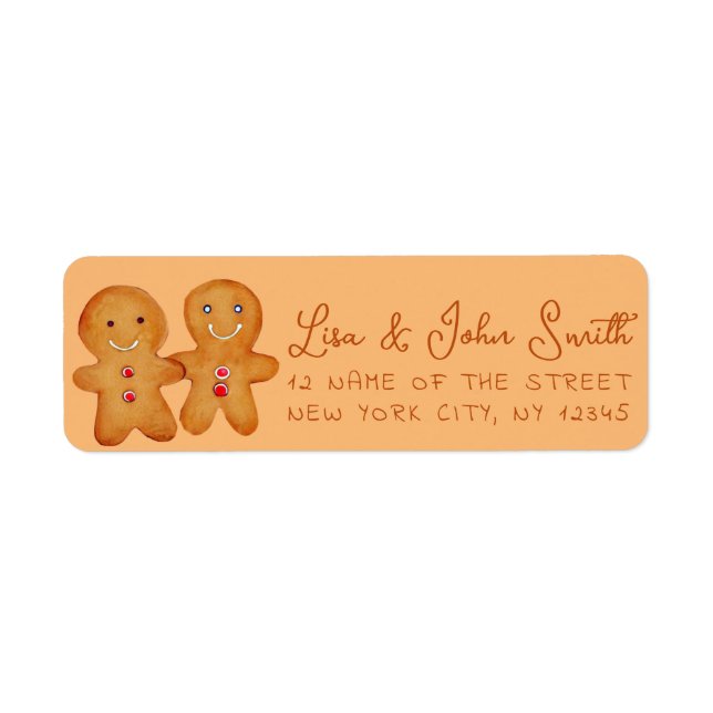 Gingerbread Men Pair Brown Script Return Address L Label (Front)