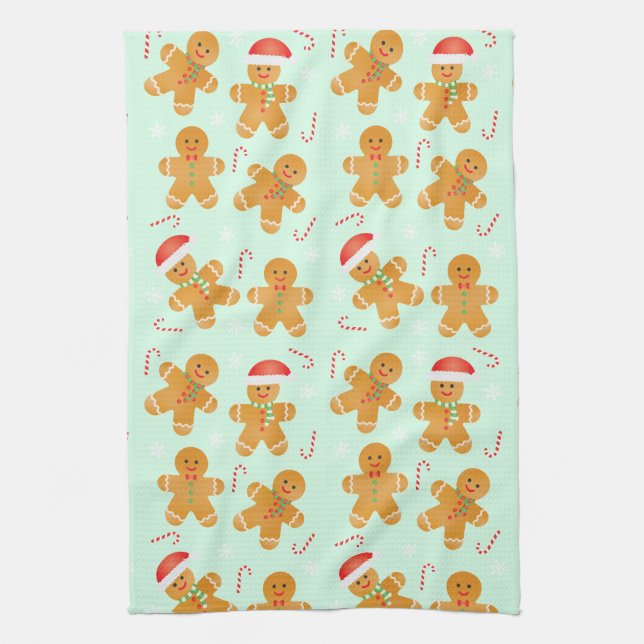 Gingerbread Men Pattern Kitchen Towel (Vertical)