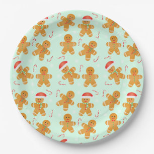Gingerbread Men Pattern Paper Plates
