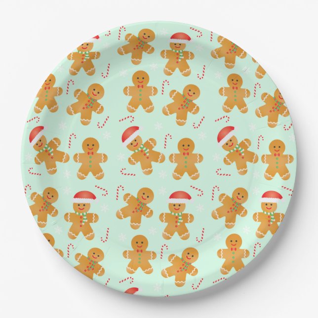 Gingerbread Men Pattern Paper Plates (Front)
