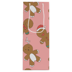 Gingerbread Men Pink Wine Gift Bag