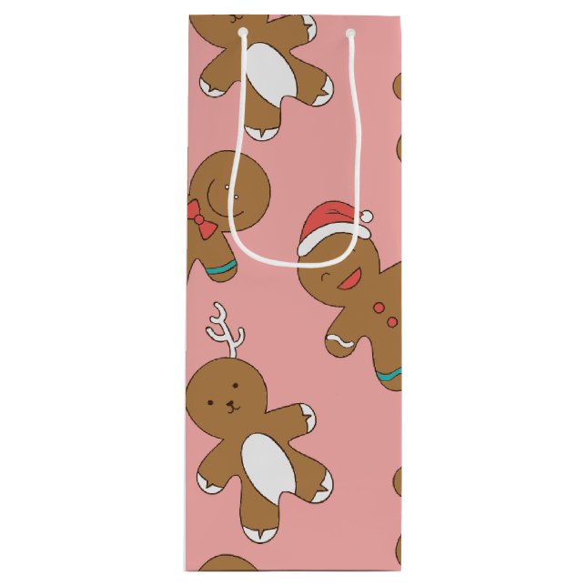 Gingerbread Men Pink Wine Gift Bag (Front)