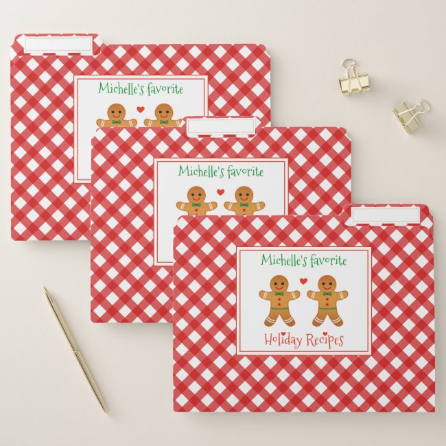 Gingerbread Men & Red Gingham Pattern Christmas File Folder