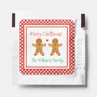 Gingerbread Men & Red Gingham Pattern Christmas  Hand Sanitizer Packet