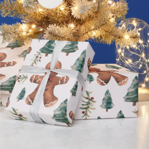 Gingerbread Men trees berries Modern Christmas Wrapping Paper