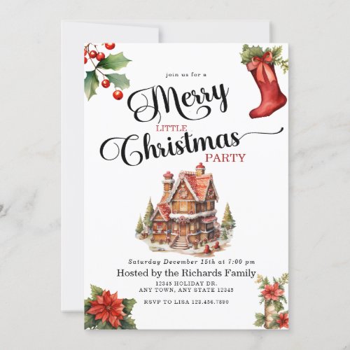 Gingerbread  Merry Christmas Party Invitation