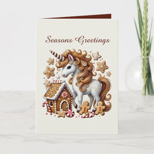 Gingerbread Merry Christmas unicorn customizable Holiday Card (Front)