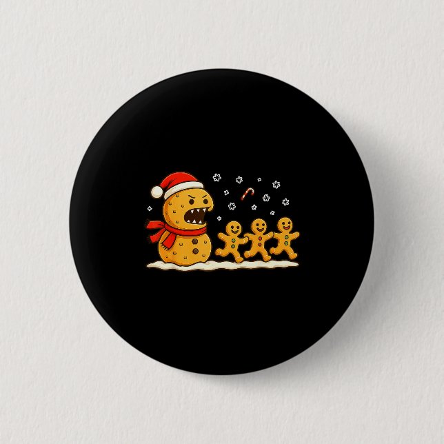 Gingerbread Monster Chase Funny Christmas Cookie X Button (Front)