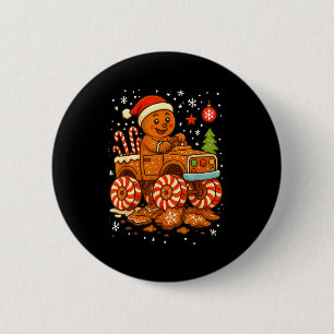 Gingerbread Monster Truck Christmas Snow Cute Xmas Button