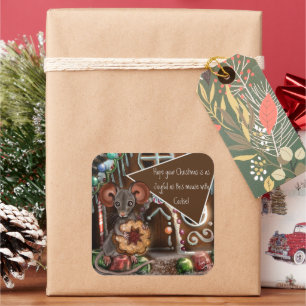 Gingerbread Mouse Christmas Square Sticker