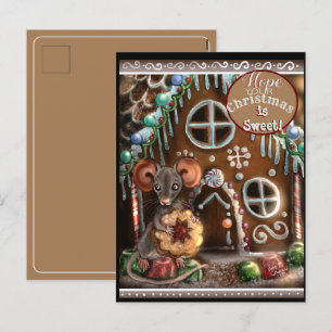 Gingerbread Mouse Sweet Christmas Holiday Postcard