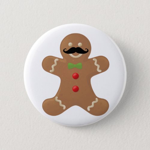 Gingerbread Mustache Man Button