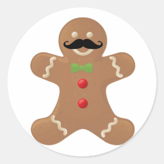 Gingerbread Mustache Man Classic Round Sticker