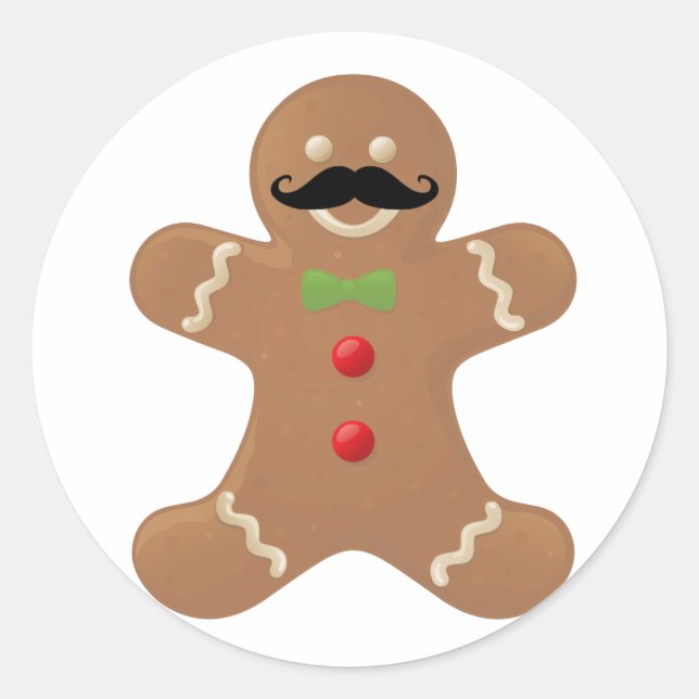 Gingerbread Mustache Man Classic Round Sticker (Front)