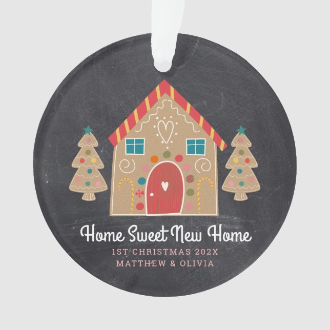 Gingerbread New Home Chalkboard Holiday Custom Ornament (Front)