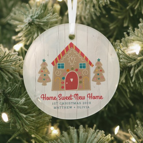 Gingerbread New Home First Christmas Rustic Wood Glass Ornament