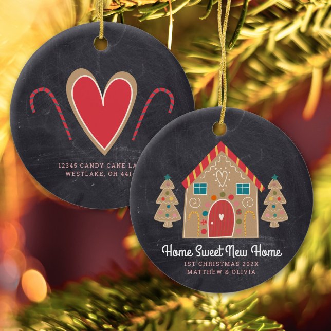 Gingerbread New Home Holiday Chalkboard Custom Ceramic Ornament (Creator Uploaded)
