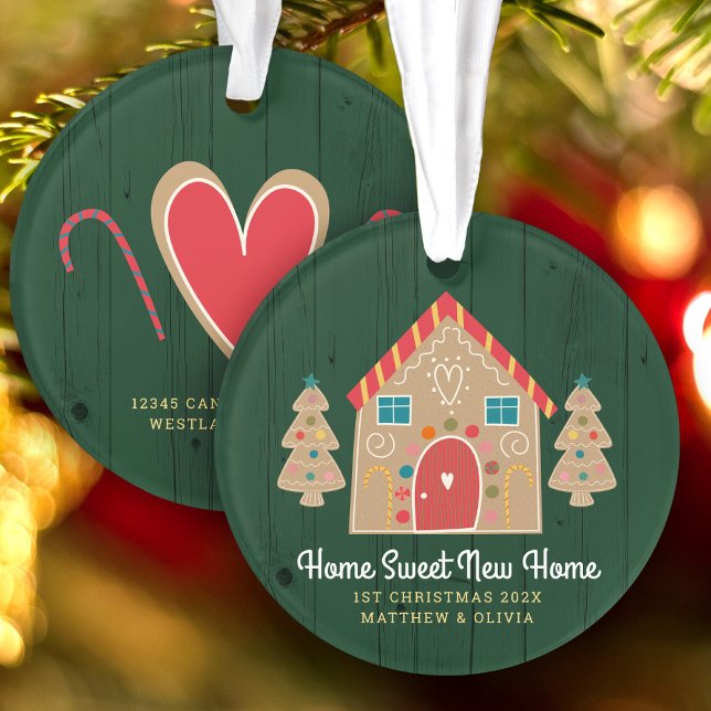 Gingerbread New Home Rustic Green Holiday Custom Ornament (Creator Uploaded)