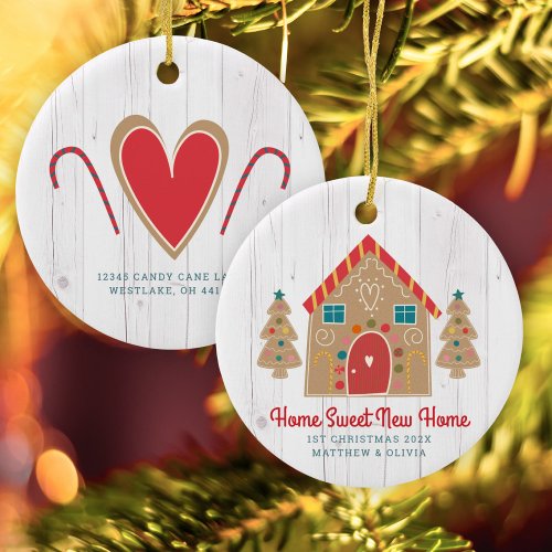 Gingerbread New Home Rustic Wood Holiday Custom Ceramic Ornament