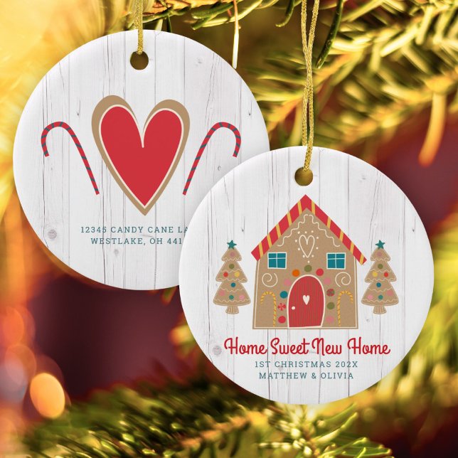 Gingerbread New Home Rustic Wood Holiday Custom Ceramic Ornament (Creator Uploaded)