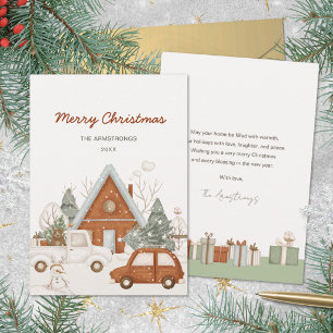Gingerbread Nordic A-Frame Cabin Christmas Holiday Card