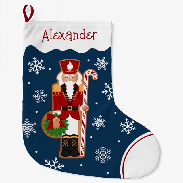 Gingerbread Nutcracker Soldier Large Christmas Stocking (Front)