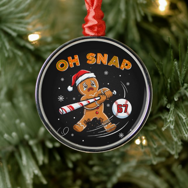 Gingerbread Oh Snap 67 Baseball Metal Ornament (Tree)