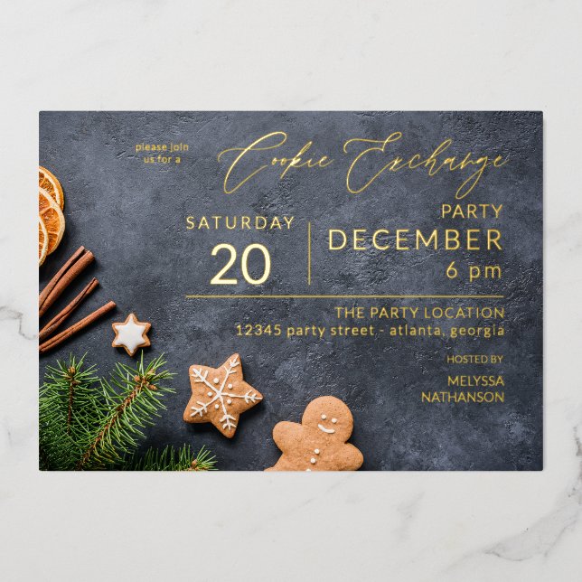 Gingerbread & Orange Cookie Exchange Party Foil Invitation (Front)