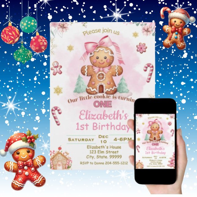 Gingerbread Our Little Cookie is turning One  Invitation (Creator Uploaded)