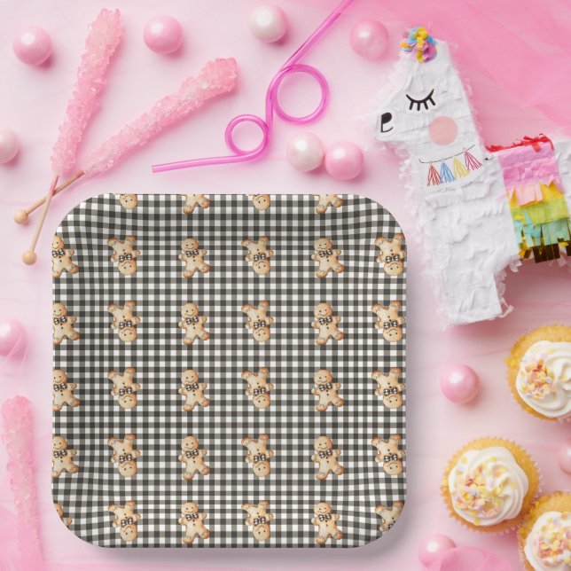 Gingerbread Parade On Gingham! Paper Plates (Party)