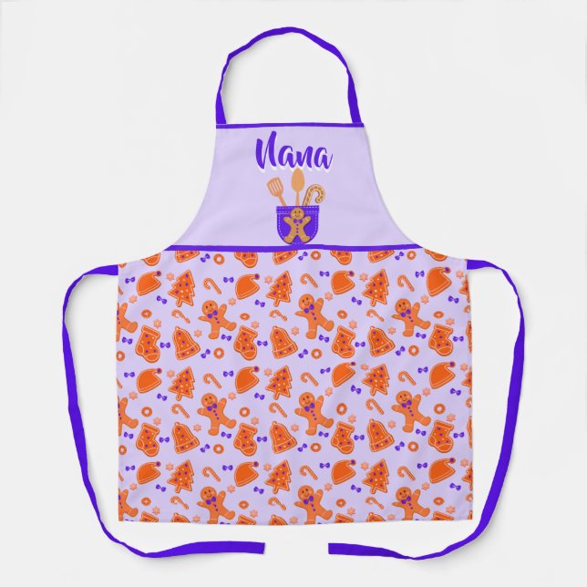Gingerbread Pattern Grandma Gift Purple Apron (Front)