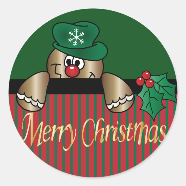 Gingerbread Peeker | Christmas Classic Round Sticker (Front)