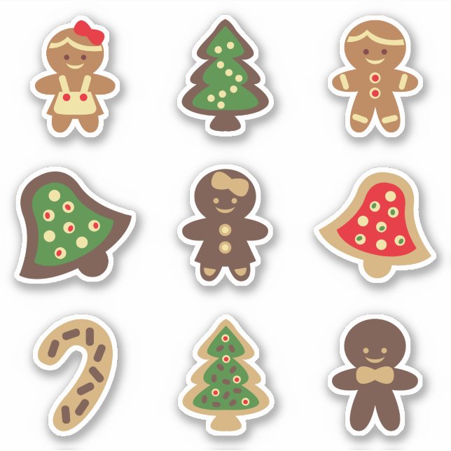 Gingerbread People, Bells, Trees Christmas Cookies Sticker (Front)
