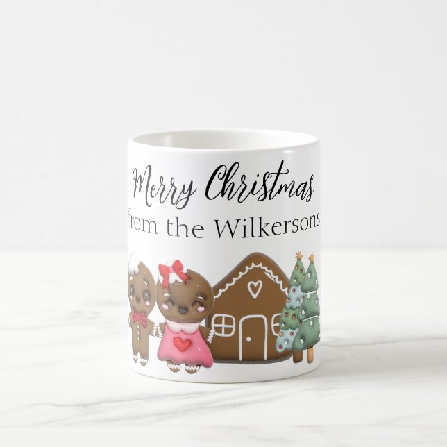 Gingerbread People Merry Christmas Custom Name Coffee Mug (Center)