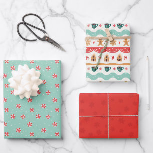 Gingerbread Peppermint Christmas Holiday Whimsical Wrapping Paper Sheets
