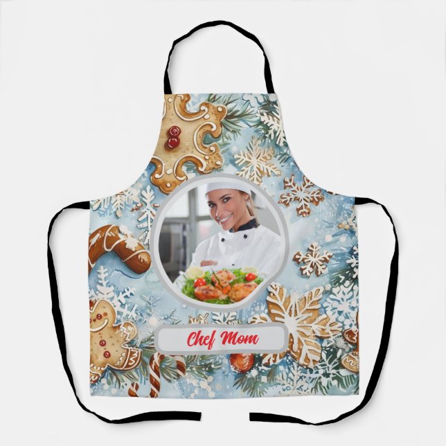 Gingerbread Personalized Chef Mom Photo Holiday  Apron (Front)