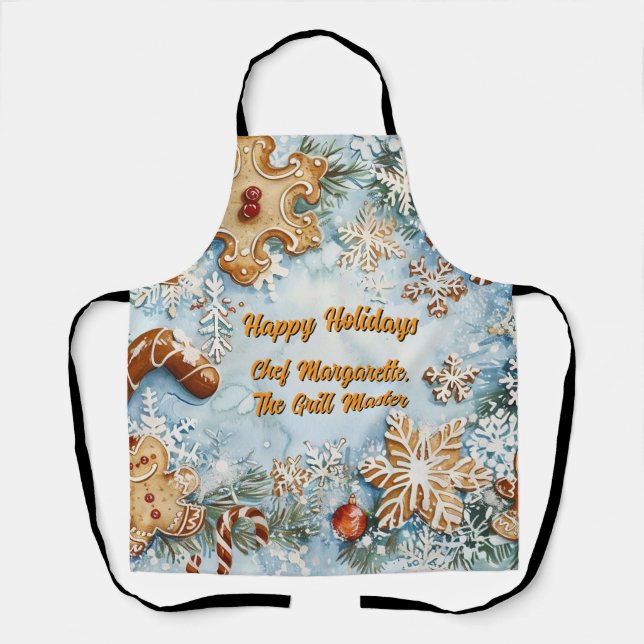 Gingerbread Personalized Grill Master Chef Holiday Apron (Front)