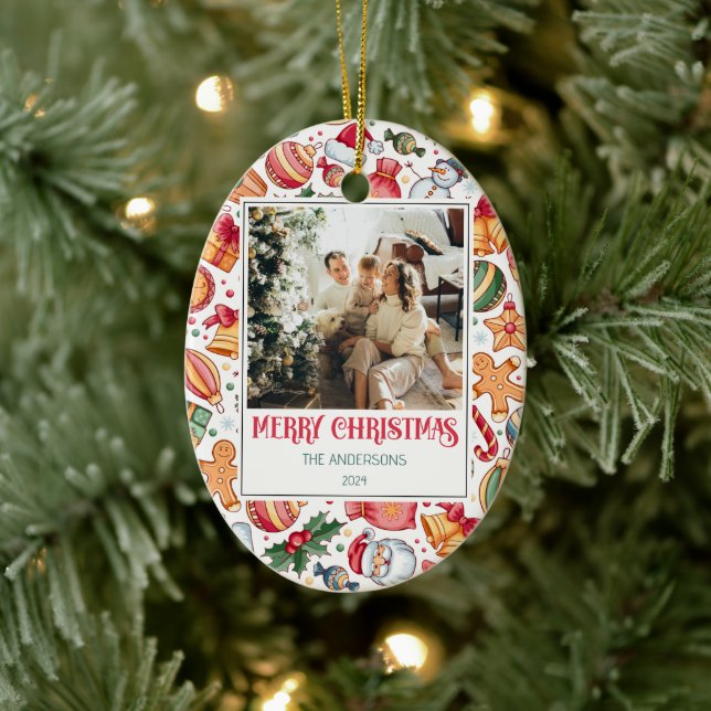 Gingerbread Personalized Merry Christmas Photo Ceramic Ornament (Tree)