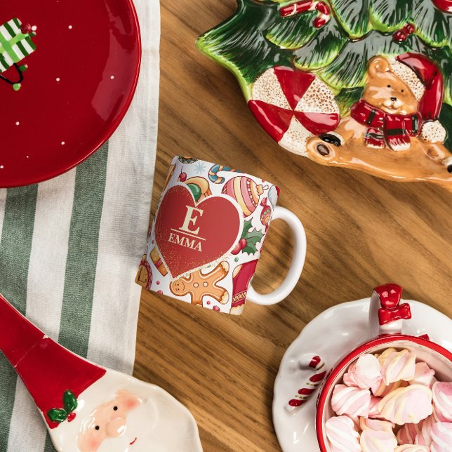 Gingerbread Personalized Monogram & Name Christmas Coffee Mug (Creator Uploaded)