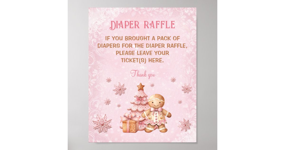 Pink Diaper Raffle Sign Gingerbread Pink Baby Shower Diaper Raffle Sign | Zazzle