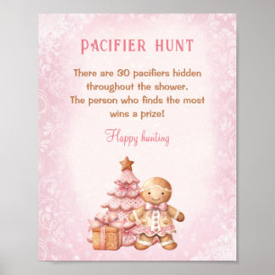 Gingerbread Pink Baby Shower Pacifier Hunt Game Poster